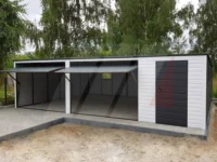 Garáž z trapézového plechu bílá 8m x 6m grafitové brány