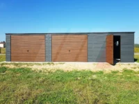 Garáž z trapézového plechu grafit 10m x 6m výklopné brány ořech