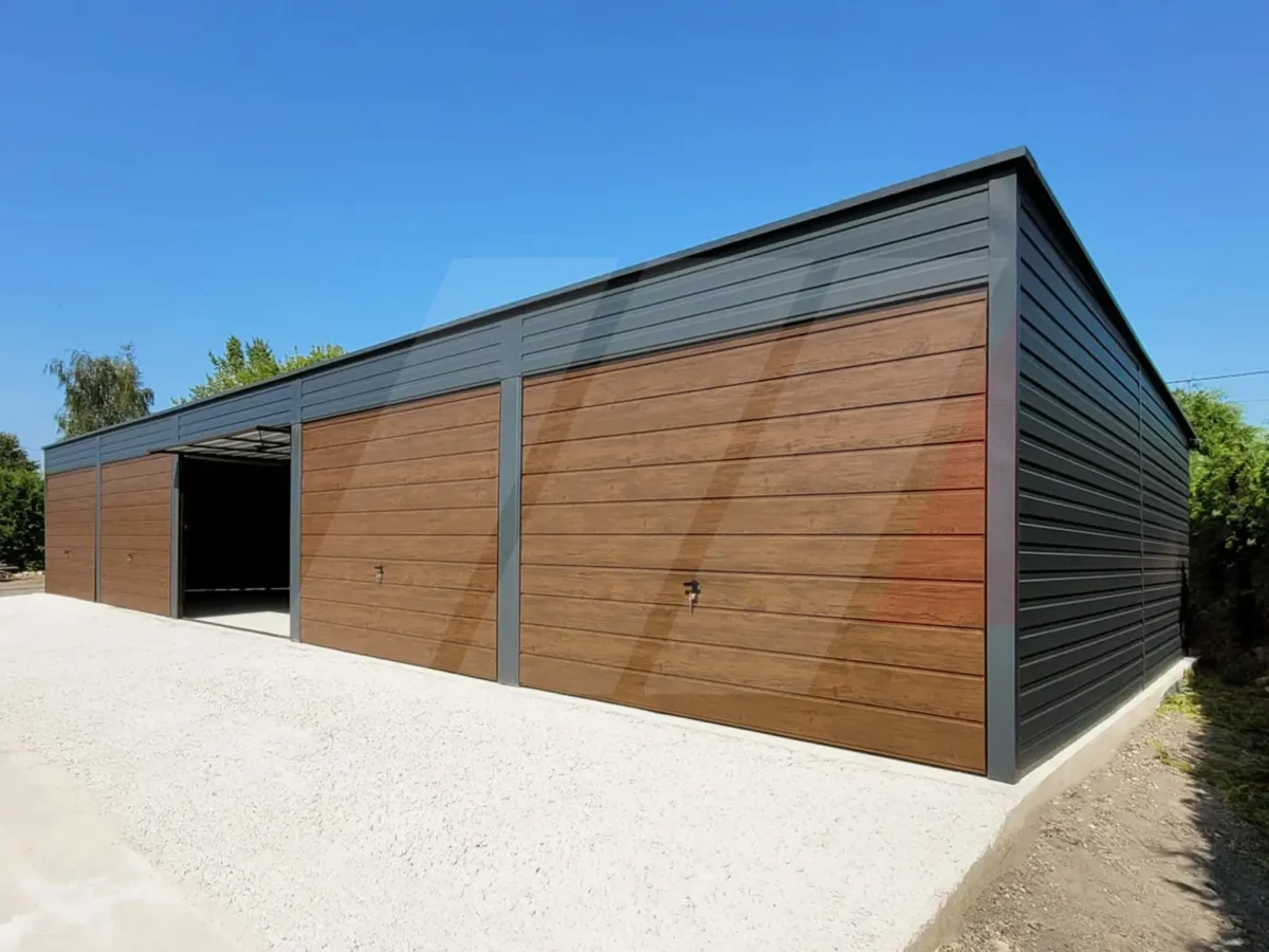 Pěti garáž z trapézového plechu grafit 15m x 6m