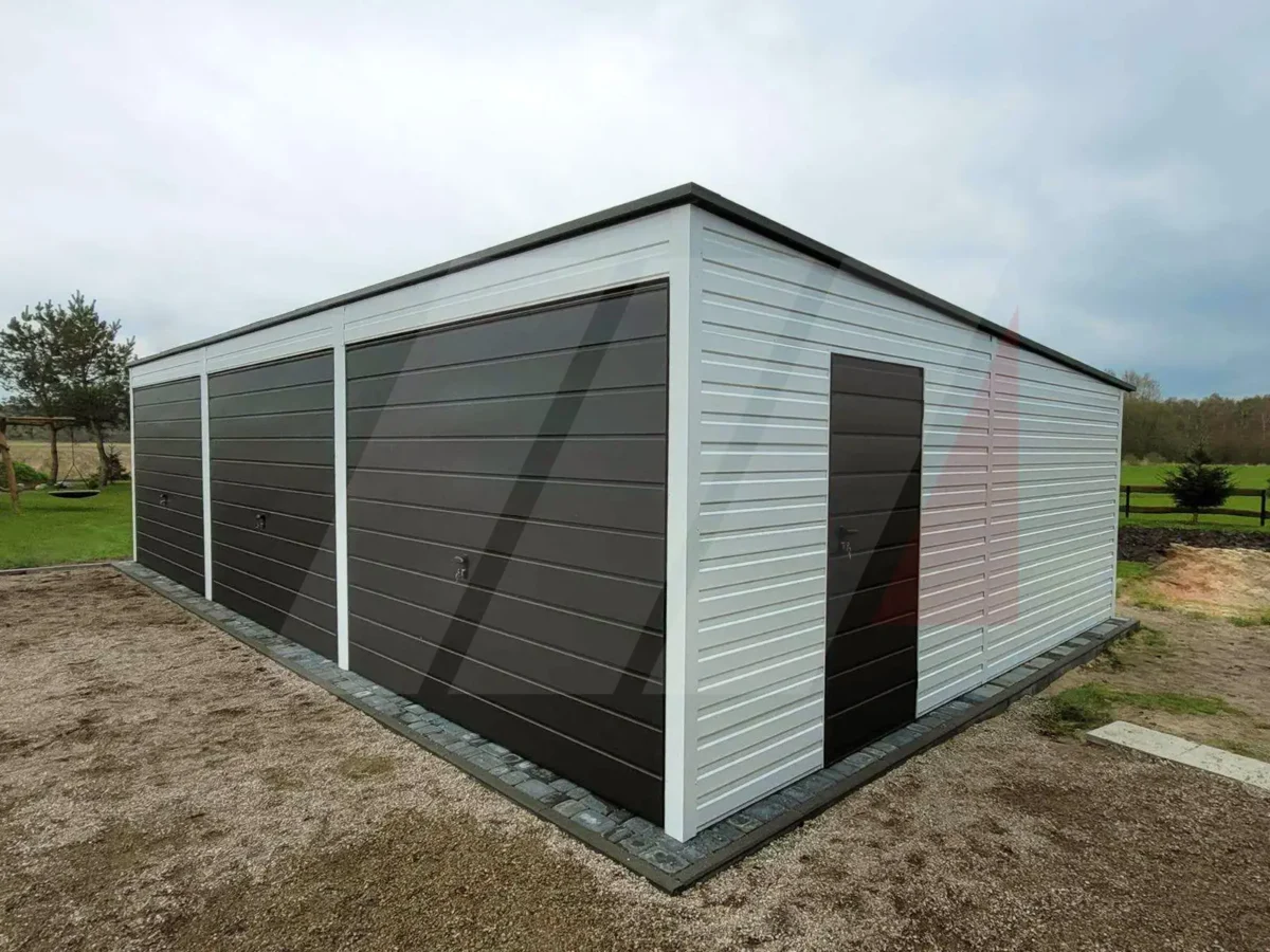 Trojgaráž z trapézového plechu bílá 9m x 5m