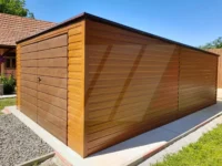 Plechová garáž zlatý dub spád střechy dozadu 4m x 5m