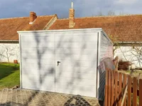 Garaż blaszany biały spad do tyłu 3m x 5m brama dwuskrzydłowa - Obrázek 2