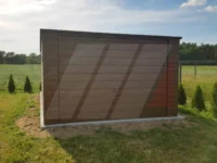 Plechová garáž ořech spád střechy dozadu 3.5m x 5m