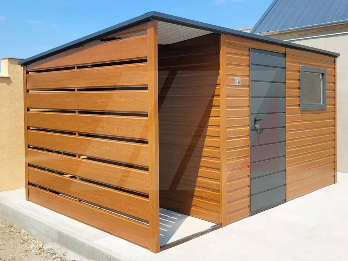 Zahradní nářaďový domek zlatý dub 4m x 3m se spádem dozadu