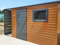 Zahradní nářaďový domek zlatý dub 4m x 3m se spádem dozadu