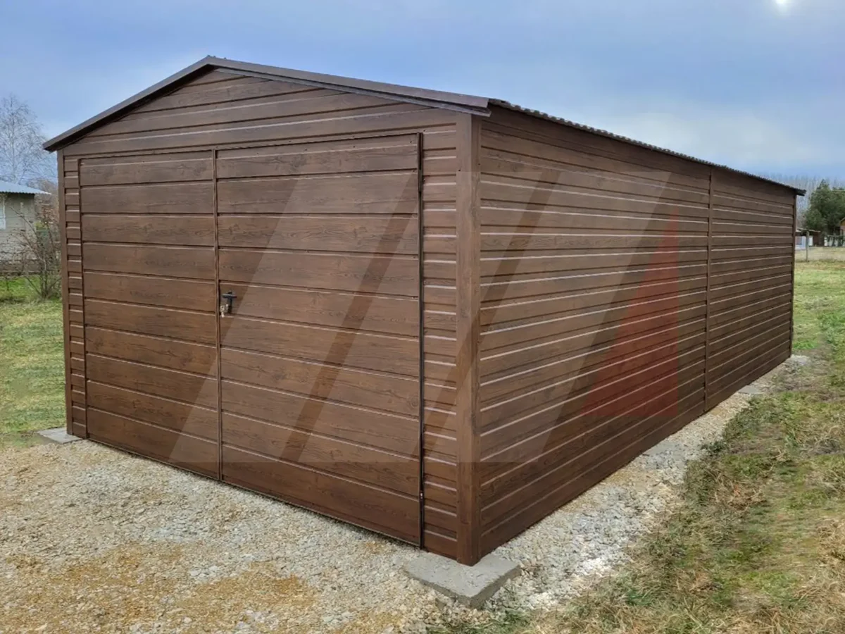 Plechová garáž se sedlovou střechou 3.5m x 5m dvoukřídlá brána