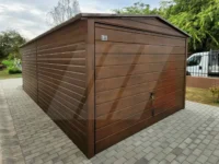 Garáž z trapézového plechu se sedlovou střechou ořech 3m × 5m