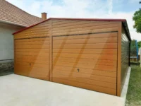 Dvojitá plechová garáž zlatý dub 6m x 6m