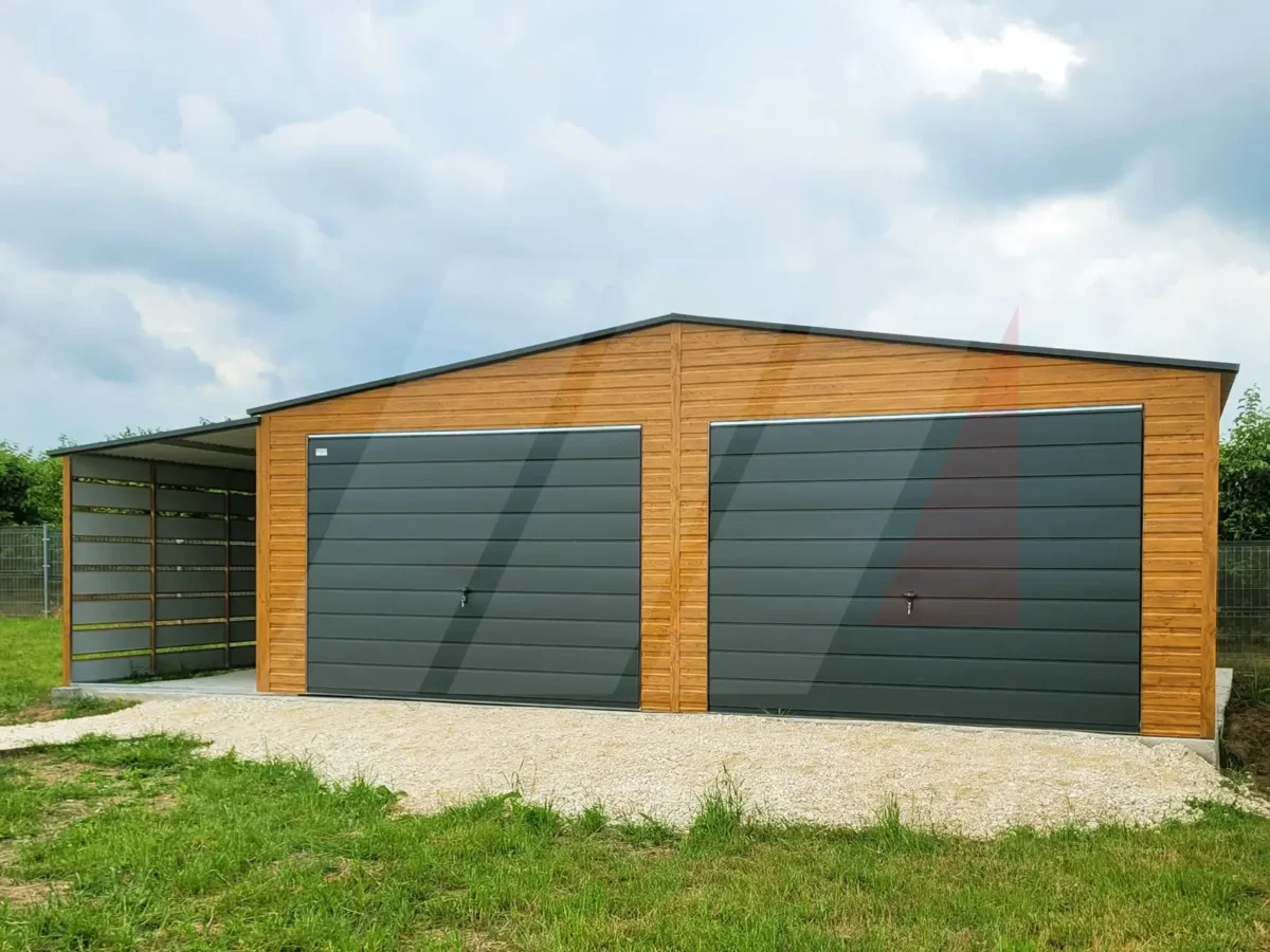 Plechová dvouplášťová garáž s přístřeškem 9m x 6m multigloss | Koupit online!