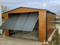 Plechová garáž se sedlovou střechou zlatý dub 4m x 6m