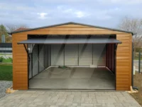 Plechová garáž se sedlovou střechou zlatý dub 4m x 6m