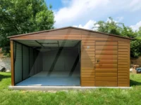 Plechová garáž se sedlovou střechou zlatý dub 5m x 6m