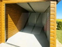 Plechová dvoustáníková garáž 6m x 6m plus přístřešek 2m x 4m