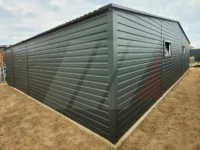 Plechová dvoustanovišťová garáž 8m x 5m grafitová s výklopnými vraty