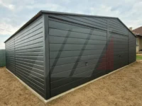 Plechová dvoustanovišťová garáž 8m x 5m grafitová s výklopnými vraty