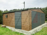 Plechová dvougaráž sedlová střecha 6,5m x 6m winchester a grafit