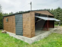 Plechová dvougaráž sedlová střecha 6,5m x 6m winchester a grafit