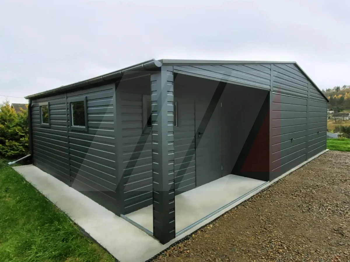 Plechová dvoustáníková garáž s nikou 9m x 6m grafit