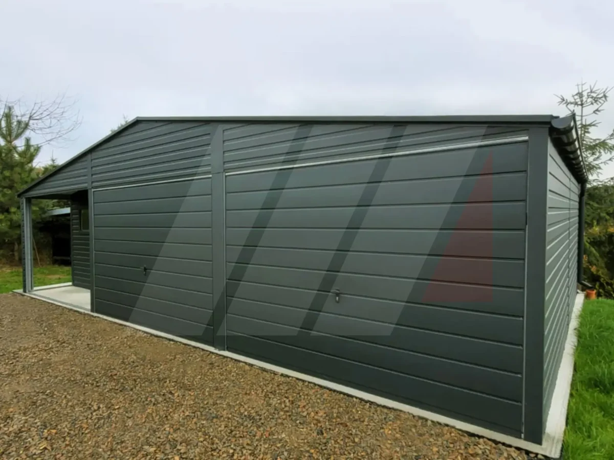 Plechová dvoustáníková garáž s nikou 9m x 6m grafit