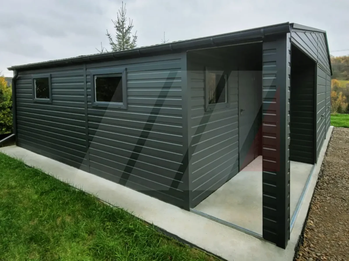 Plechová dvoustáníková garáž s nikou 9m x 6m grafit