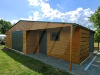 Dvoupodlažní plechová garáž 9m x 6m s přístřeškem a nikou