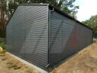 Skladová hala se sedlovou střechou, 14m x 7m, výklopná vrata